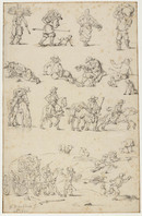 P+ 059
<br/>
Schetsblad met verschillende kleine figuurstudies
<br/>
<em>Eeckhout, Gerbrand van den (1621-1674)</em>